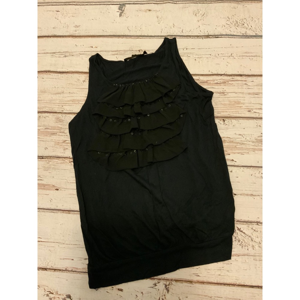 The Limited Black Ruffle Sequin Tiered Sleeveless Blouse Top Small